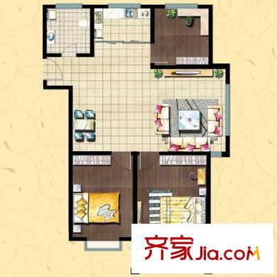 廊橋水岸戶型圖E戶型 3室2廳1衛(wèi)1廚