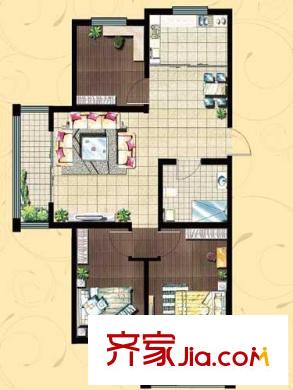 廊橋水岸戶型圖C戶型 3室2廳1衛(wèi)1廚