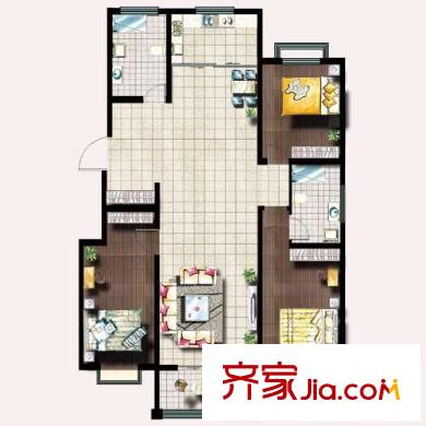 廊橋水岸戶型圖A戶型 3室2廳2衛(wèi)1廚
