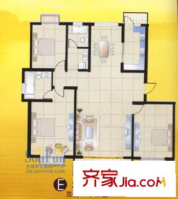 皇騏河濱華庭戶型圖3室2廳2衛(wèi)