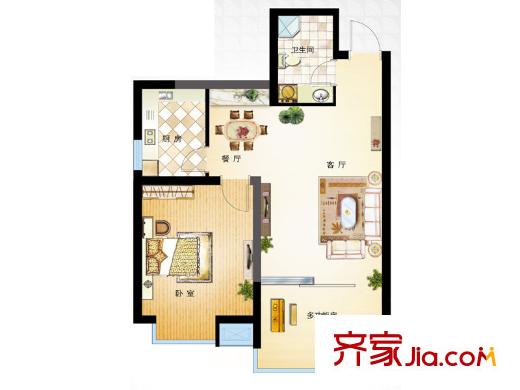恩馬雙城匯一期4#樓B戶型1室2廳1衛(wèi)1廚79平 1室2廳1衛(wèi)1廚