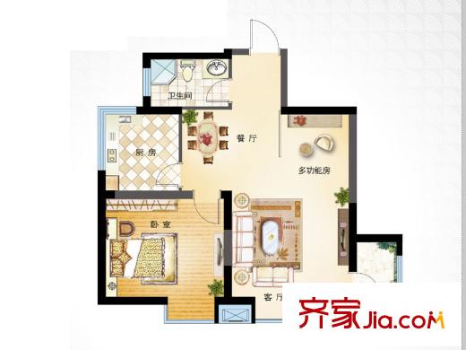 恩馬雙城匯一期4#樓C戶型1室2廳1衛(wèi)1廚75平 1室2廳1衛(wèi)1廚