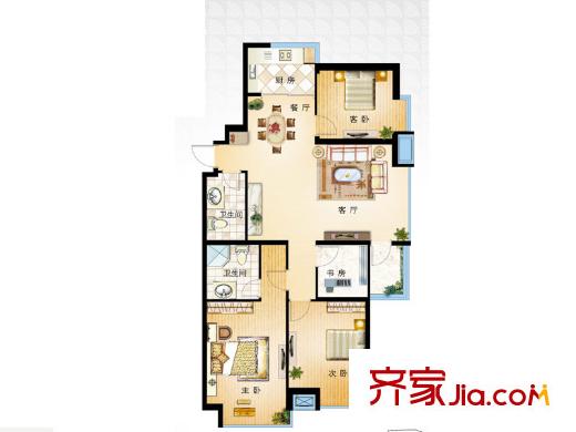 恩馬雙城匯一期4#樓E戶型3室2廳2衛(wèi)1廚130平 3室2廳2衛(wèi)1廚