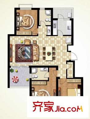 鑫江拉菲莊園戶型圖1 3室2廳2衛(wèi)1廚