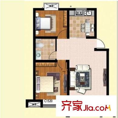 伯金漢花園8#B2戶型 2室2廳1衛(wèi)1廚