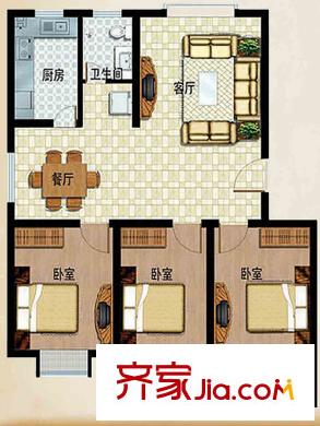 華麗澄月湖畔戶型圖北區(qū)戶型B 3室2廳1衛(wèi)1廚