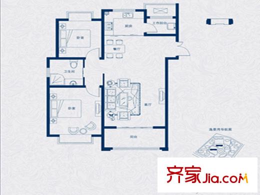 平方米海逸景灣北區(qū)小高層20、24#戶型 2室2廳1衛(wèi)1廚