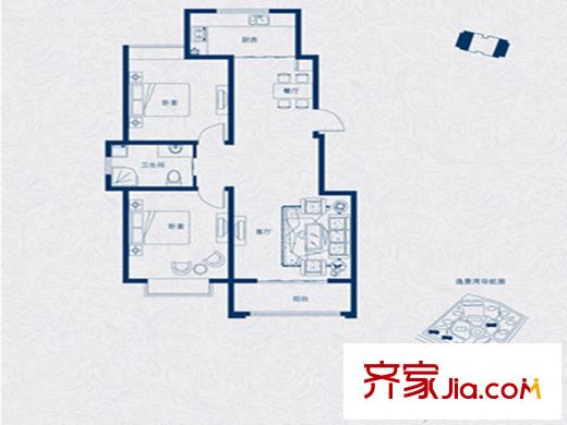 平方米海逸景灣小高層14-16#、18-19#戶型 2室2廳1衛(wèi)1廚