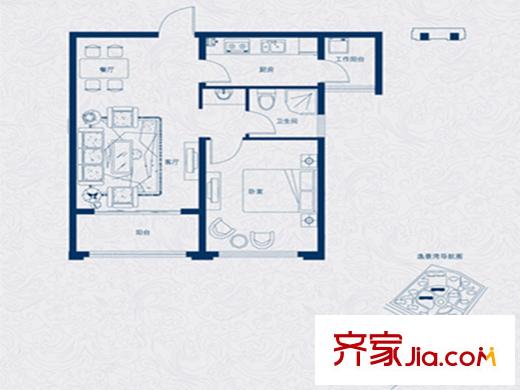 平方米海逸景灣北區(qū)小高層20、24#戶型 1室1廳1衛(wèi)1廚