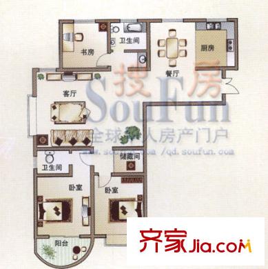 海印長(zhǎng)天戶型圖2期標(biāo)準(zhǔn)層三居室 3室2廳2衛(wèi)