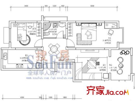 坤潤陽光佳苑戶型圖多層標準層戶型圖 2室2廳1衛(wèi)1廚