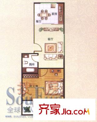 海印長(zhǎng)天戶型圖1期標(biāo)準(zhǔn)層一居室 1室2廳1衛(wèi)