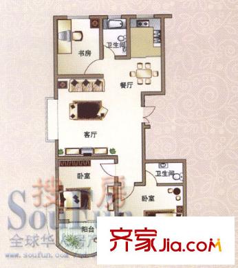 海印長(zhǎng)天戶型圖2期標(biāo)準(zhǔn)層三居室 3室2廳2衛(wèi)