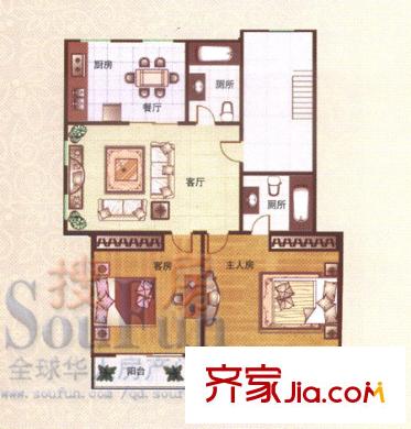 海印長(zhǎng)天戶型圖1期標(biāo)準(zhǔn)層二居室 2室2廳2衛(wèi)