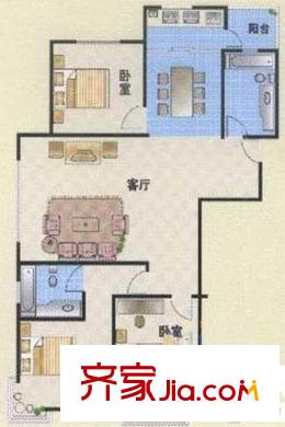 金柏佳園戶型圖高層6#標(biāo)準(zhǔn)層C戶型 3室2廳1衛(wèi)1廚