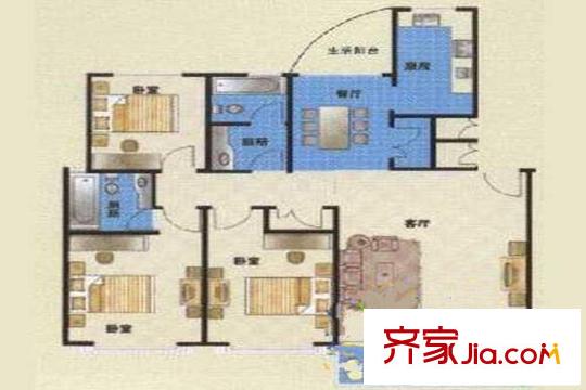 金柏佳園戶型圖小高層4#、5#標(biāo)準(zhǔn)層E戶型 3室2廳2衛(wèi)1廚