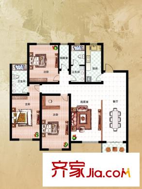 環(huán)海君和花園戶型圖一期1#-9#標準層C戶型 3室2廳2衛(wèi)1廚