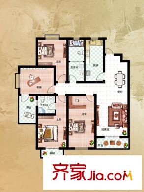 環(huán)海君和花園戶型圖一期1#-9#標準層D戶型 4室2廳2衛(wèi)1廚