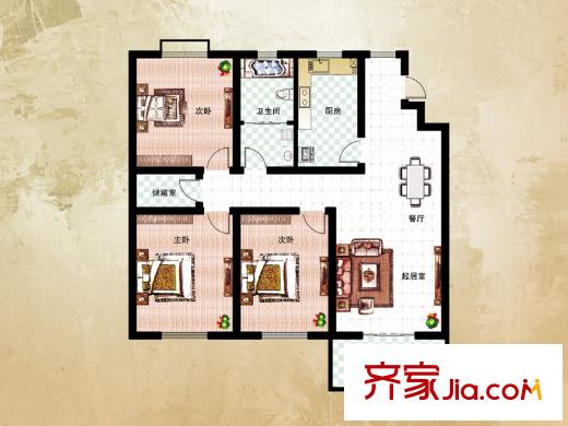 環(huán)海君和花園戶型圖一期1#-9#標準層A戶型 3室2廳1衛(wèi)1廚