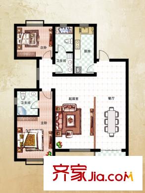 環(huán)海君和花園戶型圖一期1#-9#標準層E戶型 2室2廳2衛(wèi)1廚