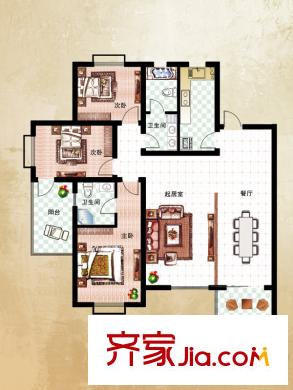 環(huán)海君和花園戶型圖一期1#-9#標準層B戶型 3室2廳2衛(wèi)1廚