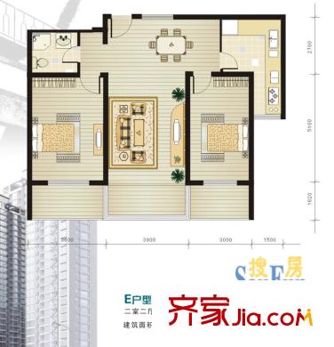 都市華庭戶型圖E 2室2廳1衛(wèi)