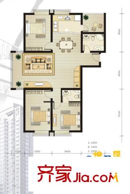 都市華庭戶型圖A 3室2廳2衛(wèi)
