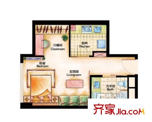 深藍(lán)公寓戶型圖戶型圖6 1室1廳1衛(wèi)1廚