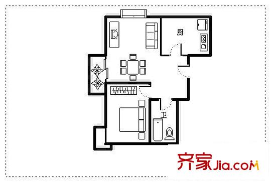 深藍(lán)公寓 1室 戶型圖