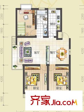 萊茵小鎮(zhèn)戶型圖多層標(biāo)準(zhǔn)層F戶型 3室2廳1衛(wèi)1廚