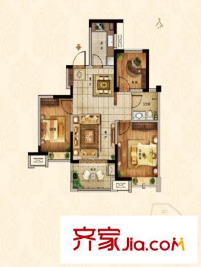 國(guó)信紫云平方米2號(hào)樓西戶B1-1戶型圖 3室2廳1衛(wèi)1廚