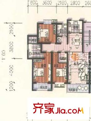 中惠景園戶型圖錯(cuò)層大戶型J戶型-左 3室2廳2衛(wèi)1廚