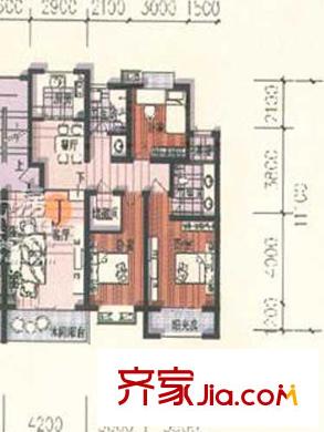 中惠景園戶型圖錯(cuò)層大戶型J戶型_右 3室2廳2衛(wèi)1廚