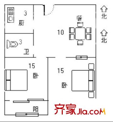 興國(guó)路小區(qū)戶型圖2室戶型圖 2室1廳1衛(wèi)1廚