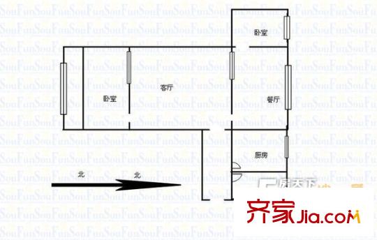 興國(guó)路小區(qū)戶型圖兩居戶型圖 2室1廳1衛(wèi)1廚