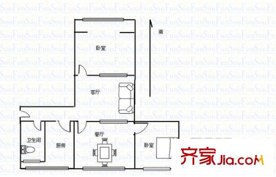 興國(guó)路小區(qū)2室 戶型圖