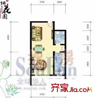 金地花園戶型圖60.94平戶型 1室1衛(wèi)