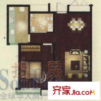 金地花園戶型圖D戶型 1室1廳1衛(wèi)