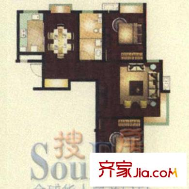 金地花園戶型圖B戶型 1室2廳1衛(wèi)