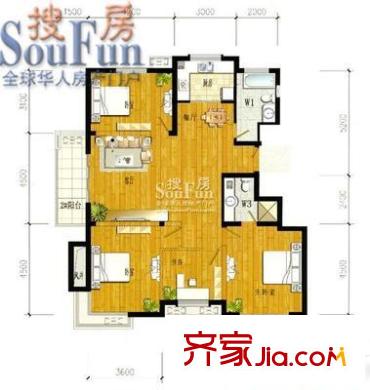 福嶺嘉苑D區(qū) 3室 戶型圖