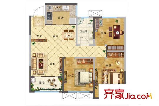 我家陽光1號1#、2#、3#、6#、16#西戶和東戶02戶C2戶型 3室2廳2衛(wèi)1廚