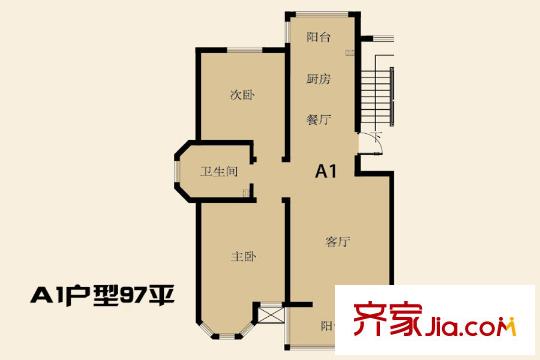 青島印象灣2#3#4#5#21#24#31#32#A1戶型 2室2廳1衛(wèi)1廚