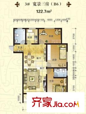 啟城福邸戶型圖3#寬景三房B6戶型 3室2廳1衛(wèi)