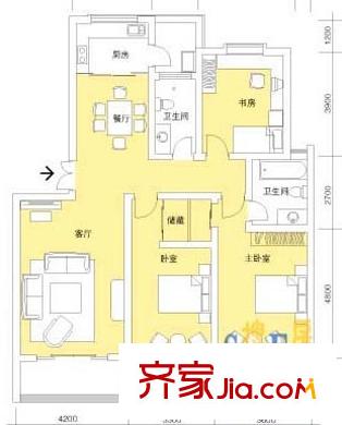 金光都市名家戶型圖F戶型 3室2廳2衛(wèi)