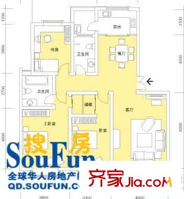 金光都市名家戶型圖H戶型 3室2廳2衛(wèi)