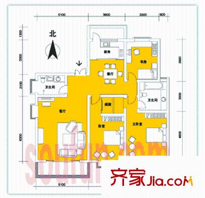 金光都市名家戶型圖3室2廳2衛(wèi)