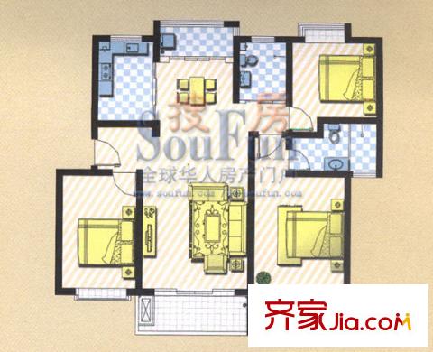 祥榮花園戶型圖E戶型 3室2廳2衛(wèi)