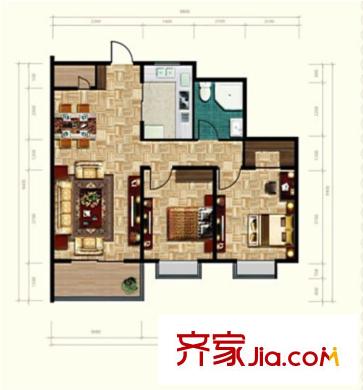 海怡灣畔戶型圖B1戶型  2室2廳1衛(wèi)1廚