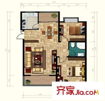 海怡灣畔戶型圖C3戶型   2室2廳1衛(wèi)1廚