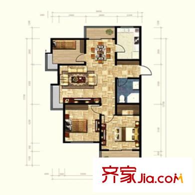海怡灣畔戶型圖A1戶型  3室2廳1衛(wèi)1廚